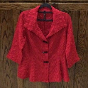 Like new - IC by Connie K red button top w- 3/4 sleeves. Size S. Made in USA.